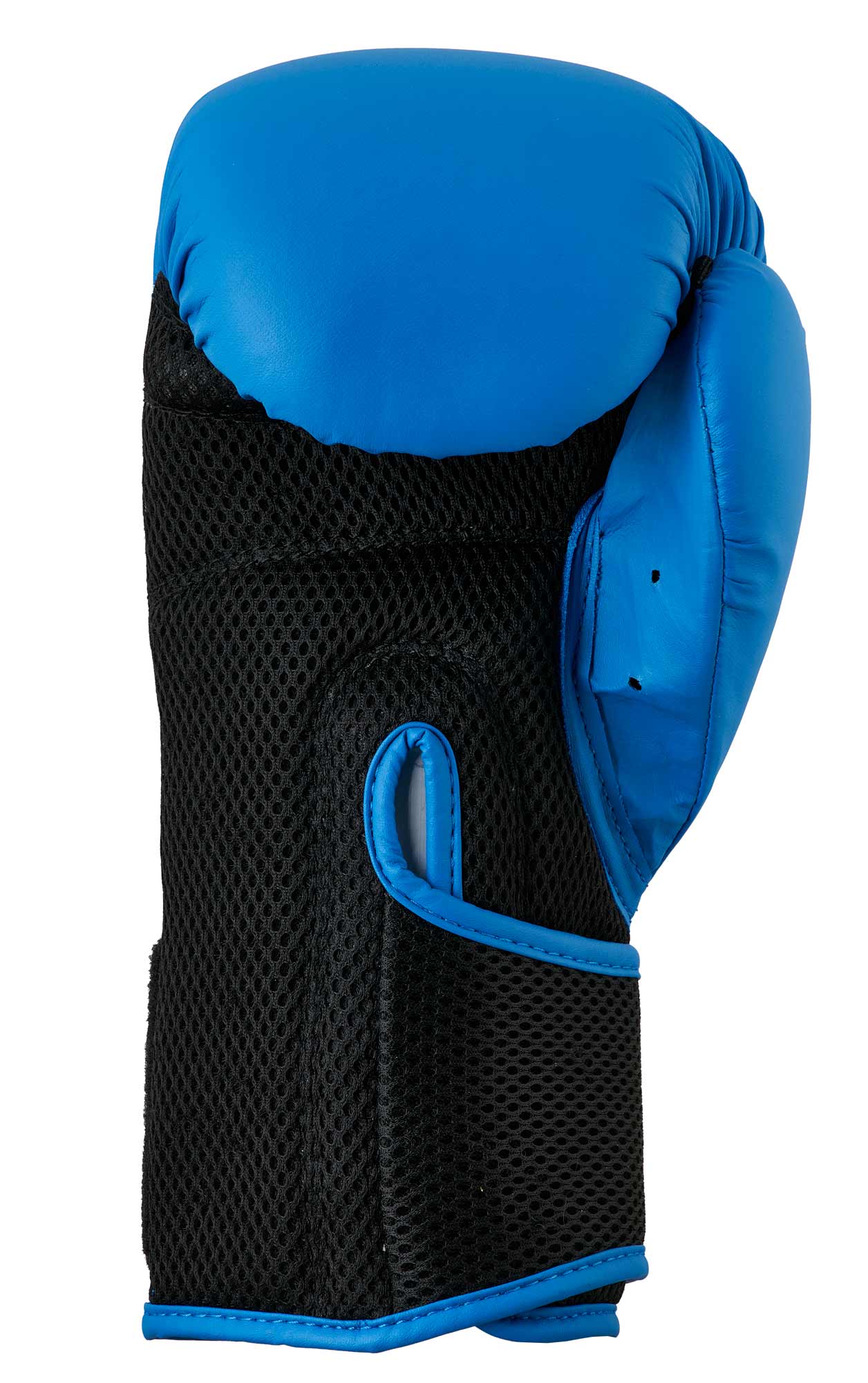 Side view of blue ADIDAS Hybrid25 glove showing mesh wrist panel and synthetic leather construction.