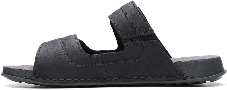 Clarks Crestview Easy Flat Sandal, Black Leather, US 7 Medium