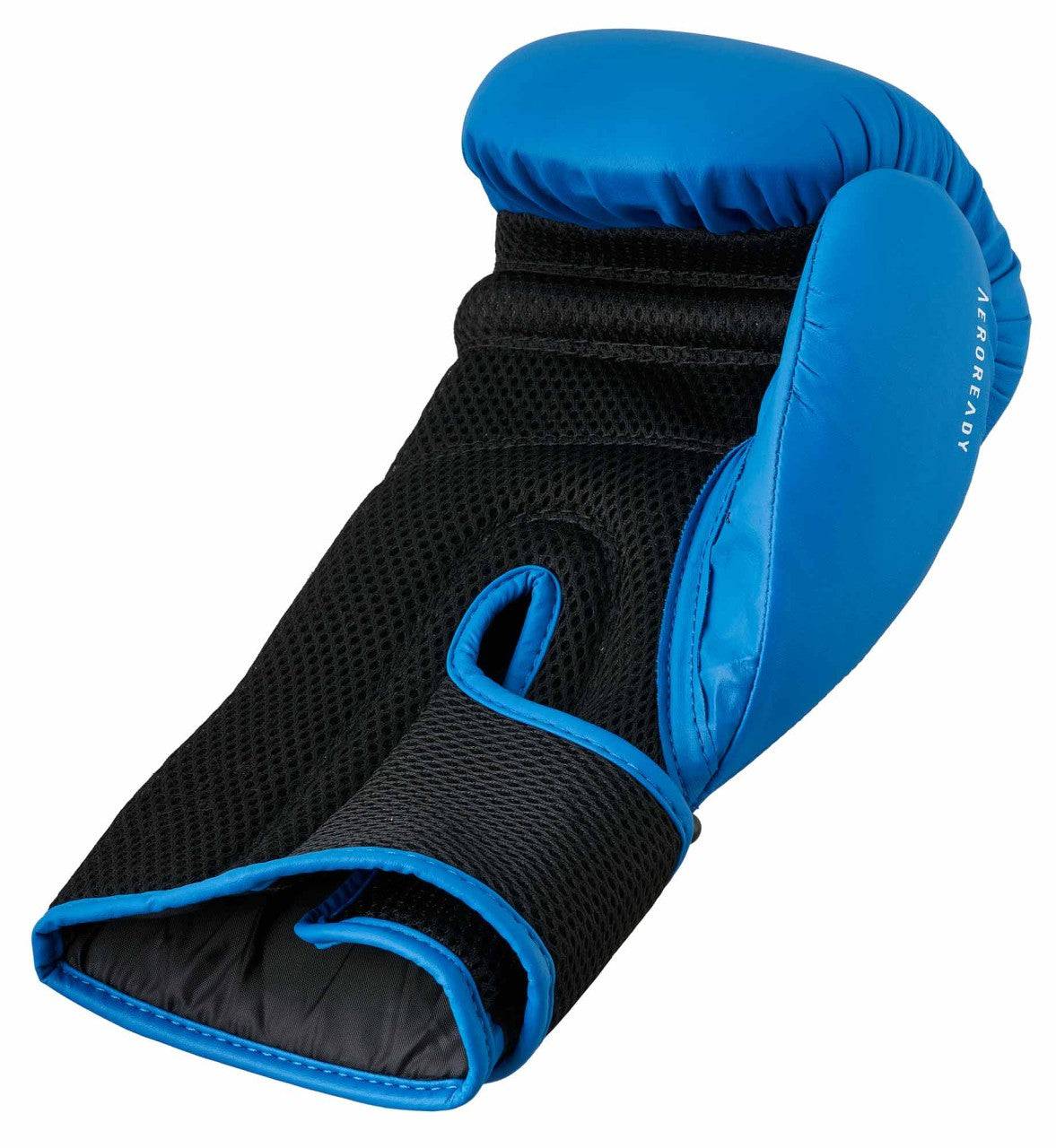Palm view of blue ADIDAS Hybrid25 glove with ergonomic grip and AEROREADY mesh for ventilation.