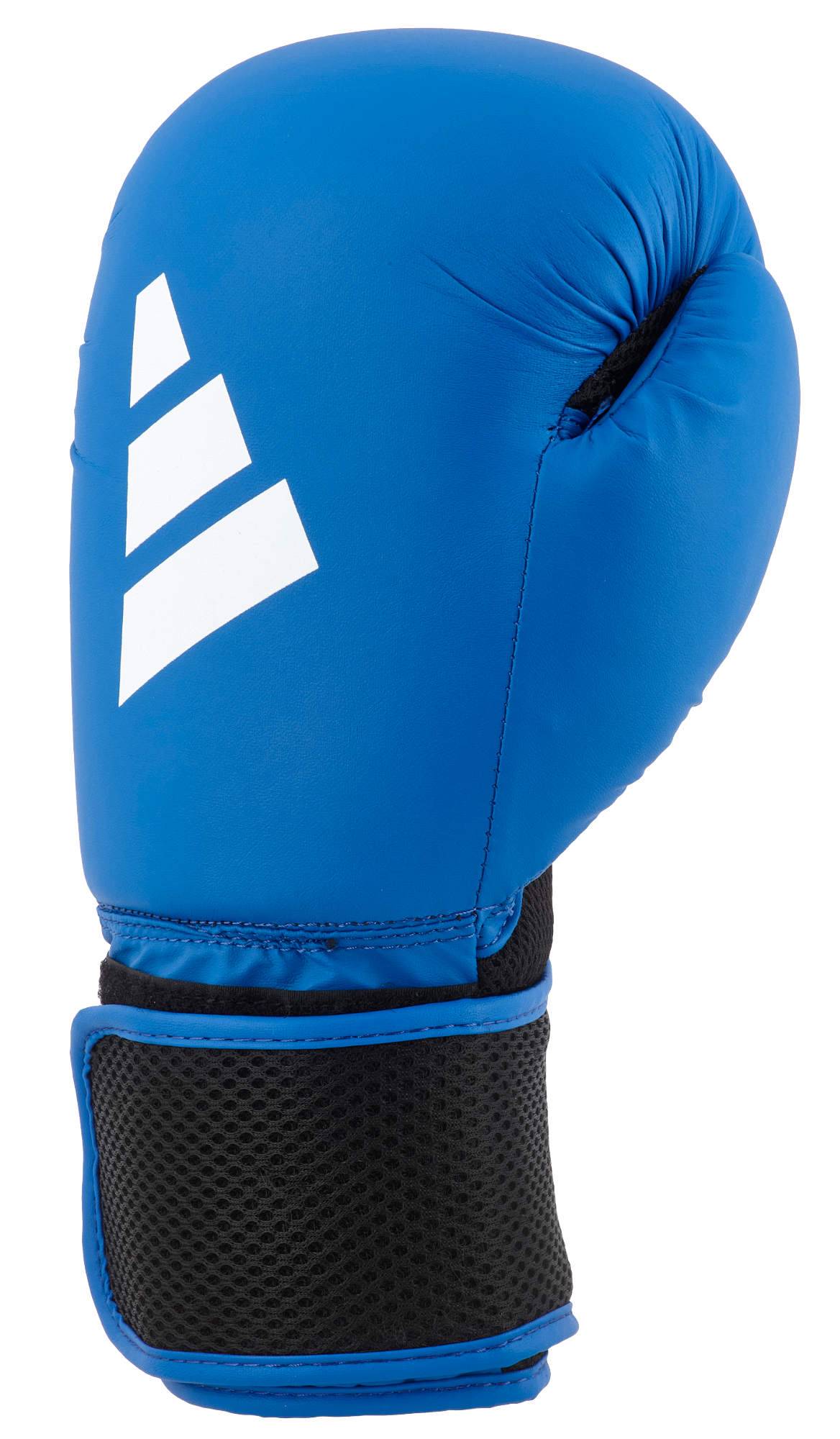 Single blue ADIDAS Hybrid25 glove with white logo and black mesh wrist wrap for secure fit and breathability.
