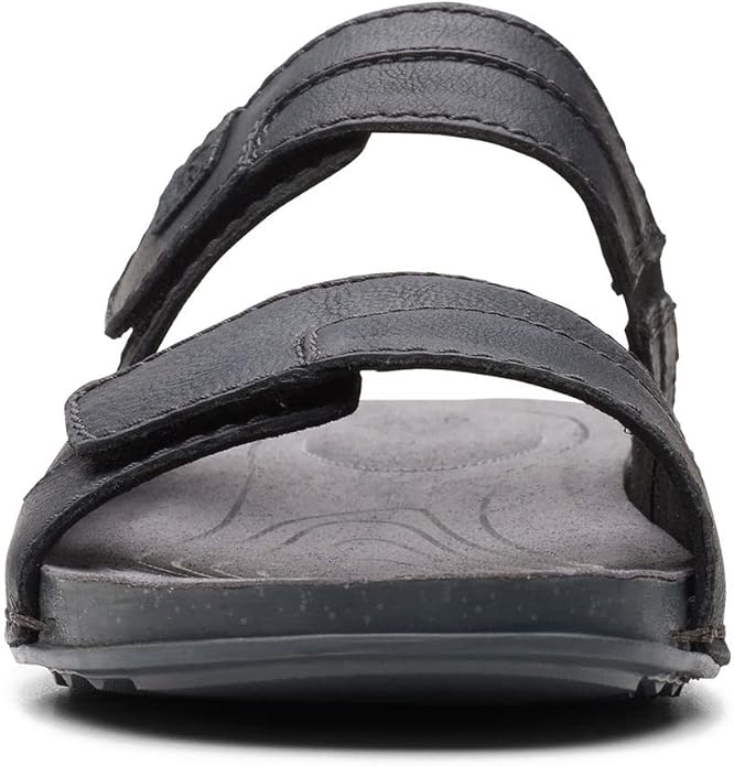 Clarks Crestview Easy Flat Sandal, Black Leather, US 7 Medium
