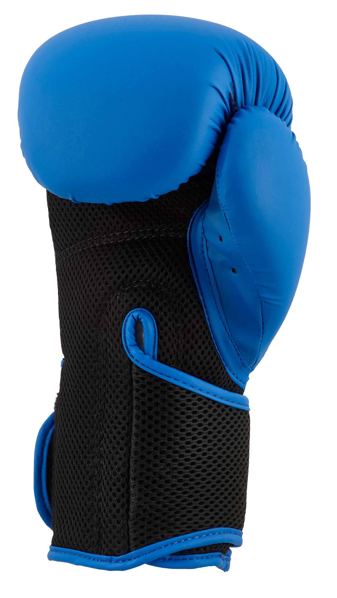 Rear view of blue ADIDAS Hybrid25 glove with mesh wrist and reinforced thumb area for beginner training.