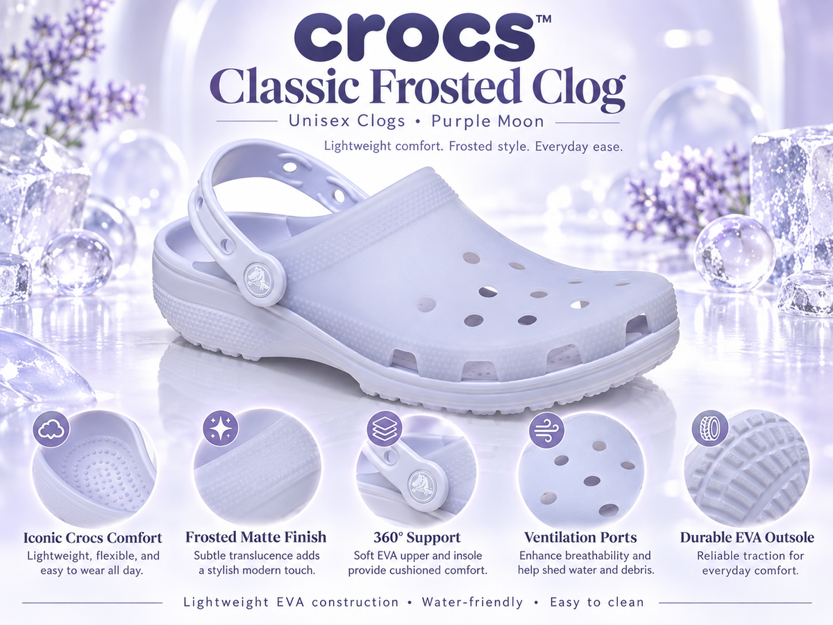 Crocs Classic Frosted Clog Unisex Clogs, Purple Moon