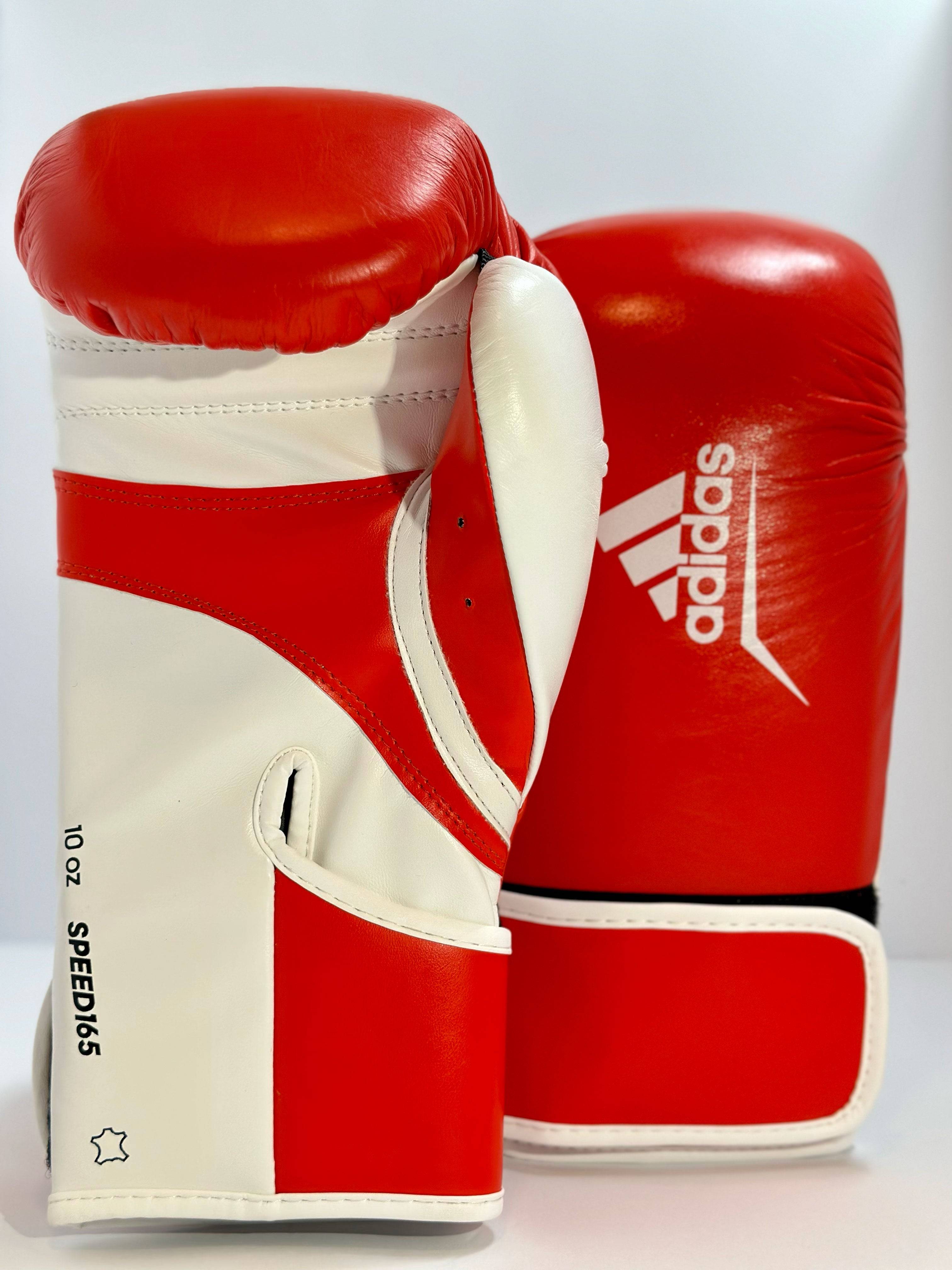 Adidas WAKO Approved Kickboxing Fight Gloves, Cowhide Cuir Leather Speed 165 adiSBG165 Competition Gloves 10 Oz Red