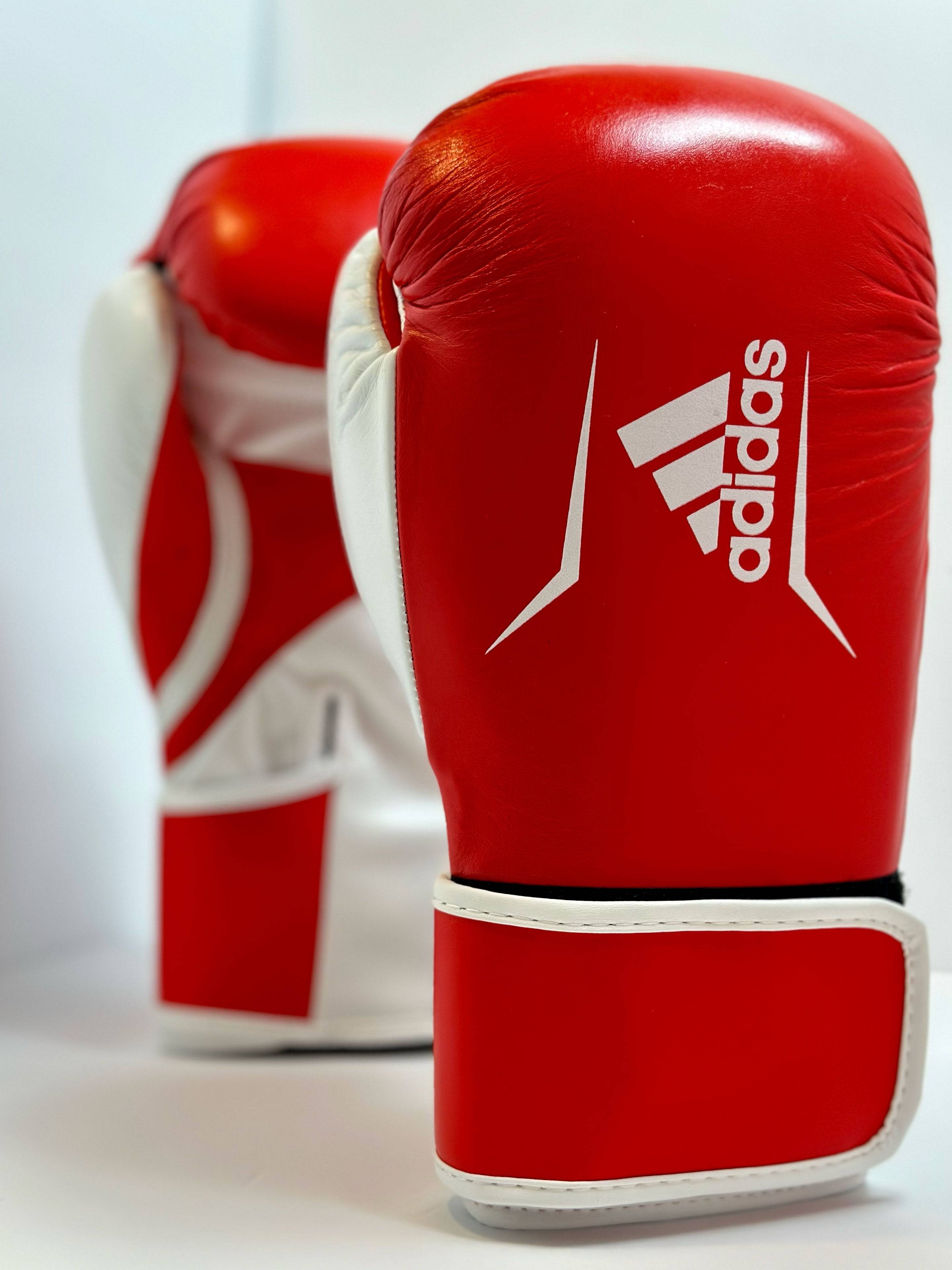Adidas WAKO Approved Kickboxing Fight Gloves, Cowhide Cuir Leather Speed 165 adiSBG165 Competition Gloves 10 Oz Red