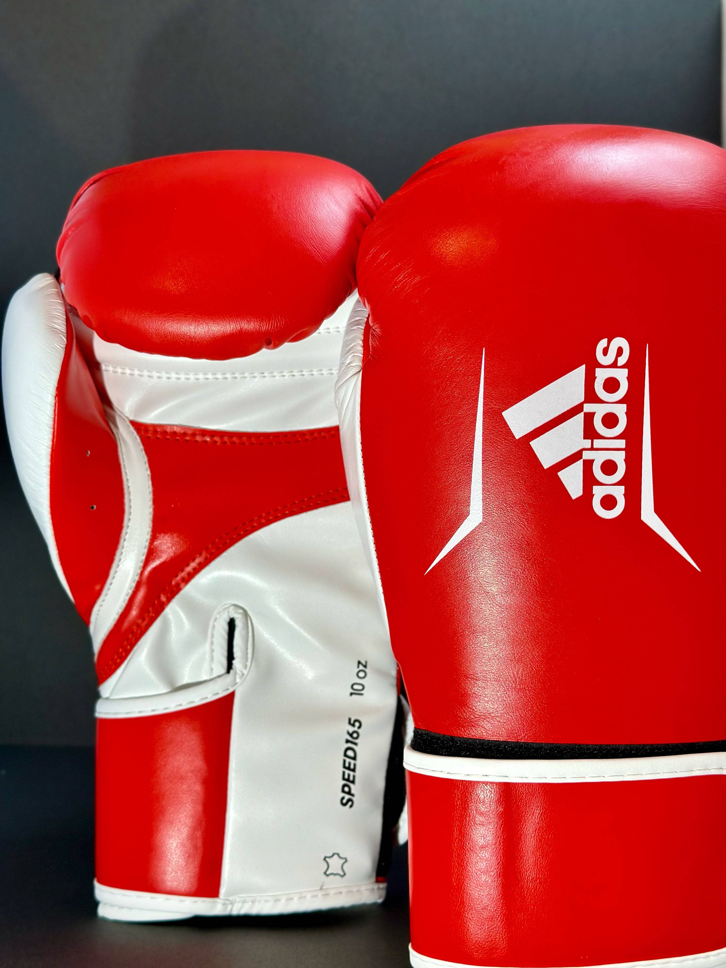 Adidas WAKO Approved Kickboxing Fight Gloves, Cowhide Cuir Leather Speed 165 adiSBG165 Competition Gloves 10 Oz Red art photo