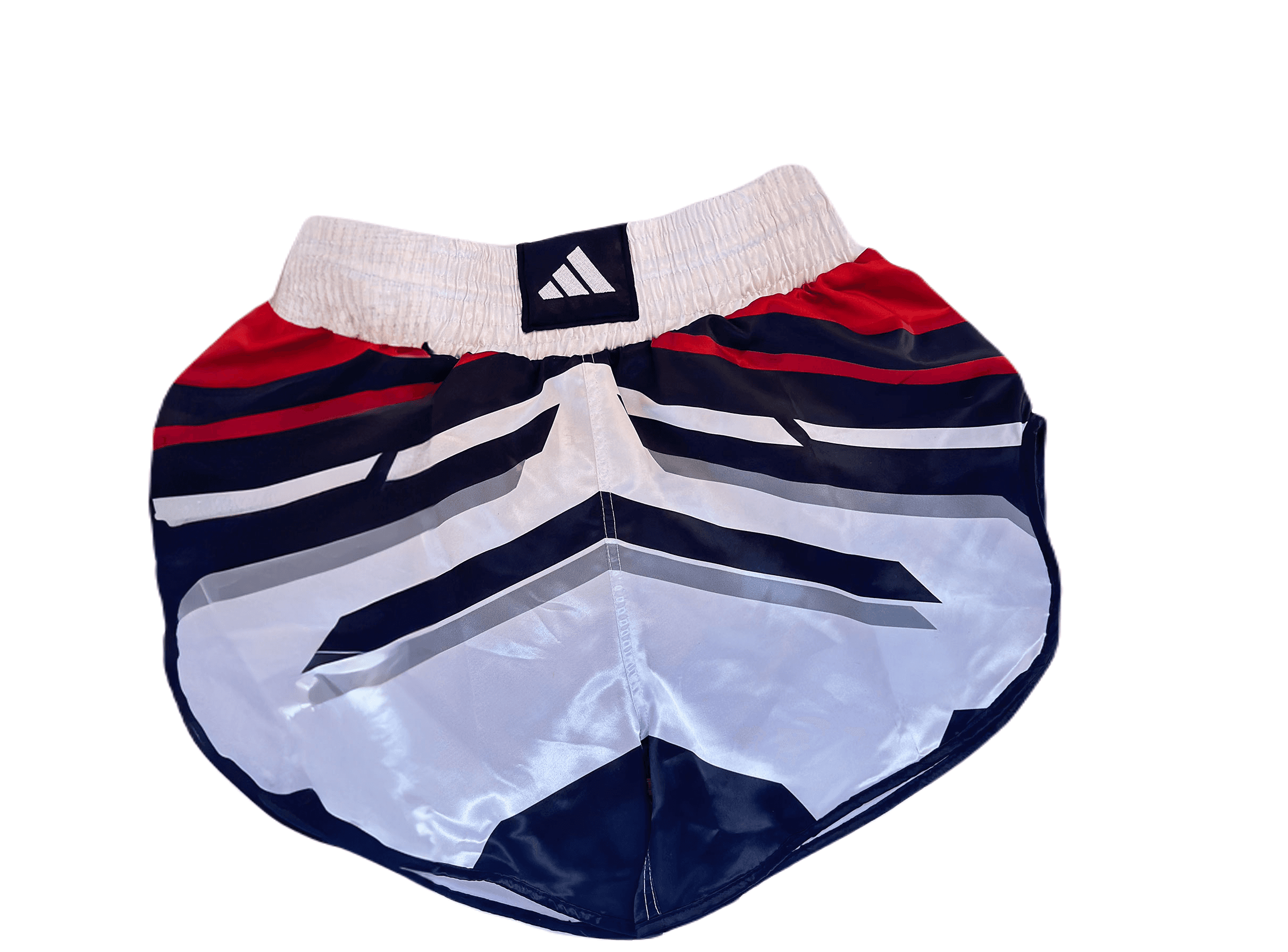 ADIDAS Kickboxing Shorts with red, white, and navy chevron design, ideal for MMA, Muay Thai, and boxing training sessions.
