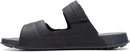 Clarks Crestview Easy Flat Sandal, Black Leather, US 7 Medium
