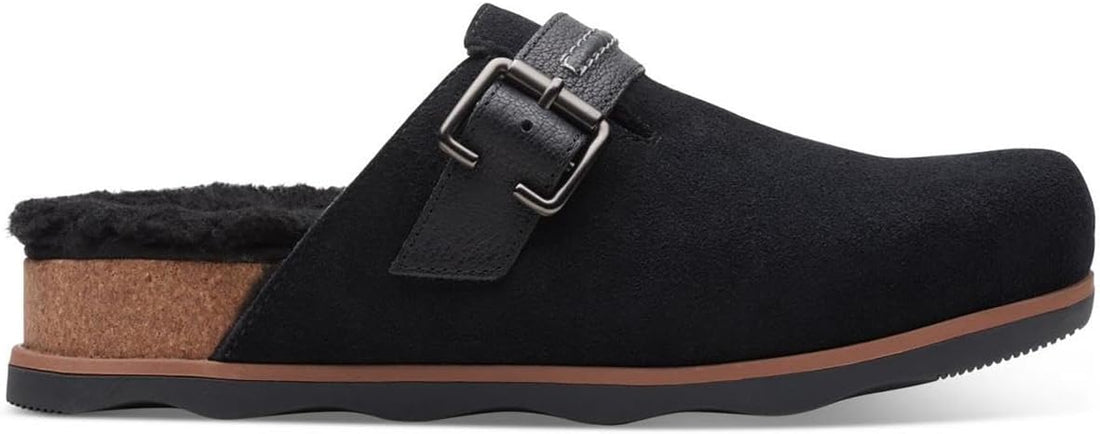 Clarks Brynn Slide Clog, Black Suede, US 5.5 Medium