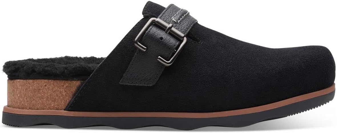 Clarks Brynn Slide Clog, Black Suede, US 5.5 Medium