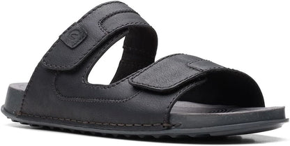 Clarks Crestview Easy Flat Sandal, Black Leather, US 7 Medium