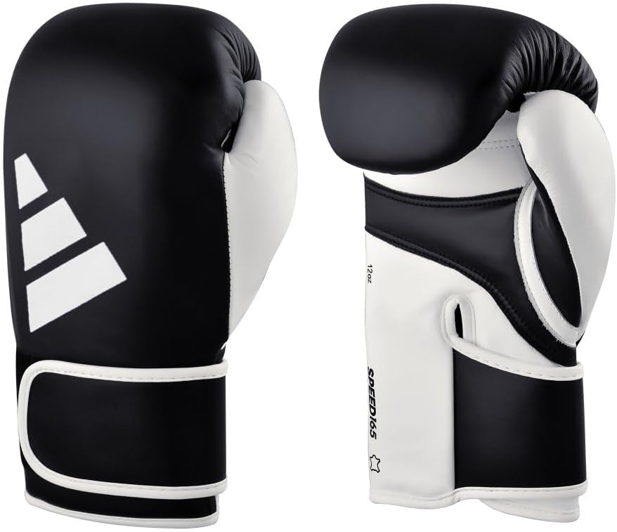 Adidas WAKO Approved Kickboxing Fight Gloves, Cowhide Cuir Leather Speed 165 adiSBG165 Competition Gloves, High Performance 10 Oz Boxing Gloves in three Black, Blue, and Red Colors. 10 Oz Boxing Gloves