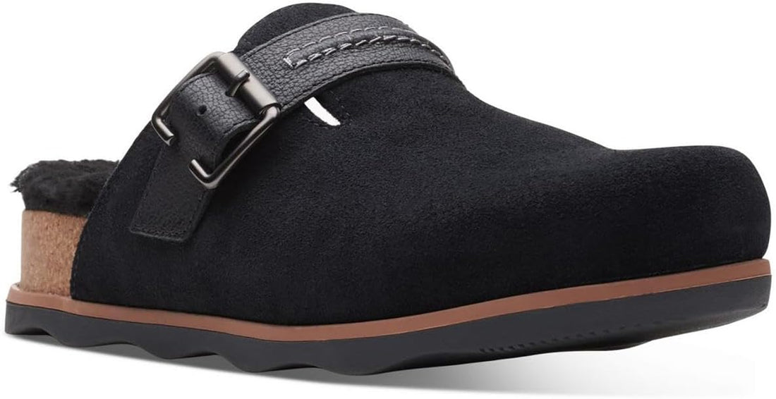 Clarks Brynn Slide Clog, Black Suede, US 5.5 Medium