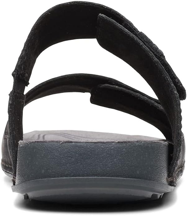 Clarks Crestview Easy Flat Sandal, Black Leather, US 7 Medium