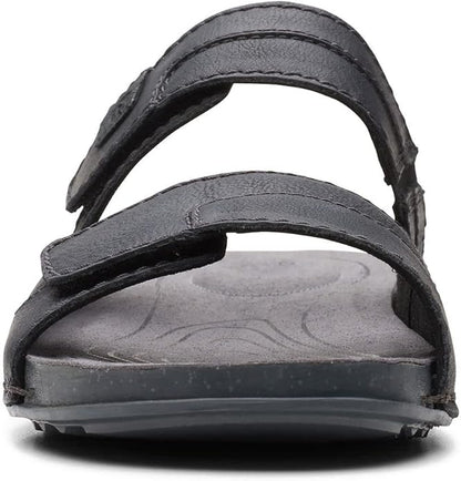 Clarks Crestview Easy Flat Sandal, Black Leather, US 7 Medium