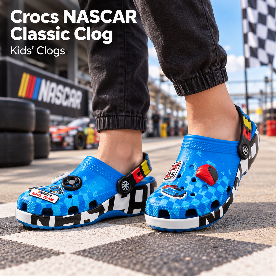 Crocs NASCAR Classic Clog Kids’ Clogs, Bright Cobalt, US Size 4 Big Kid Medium