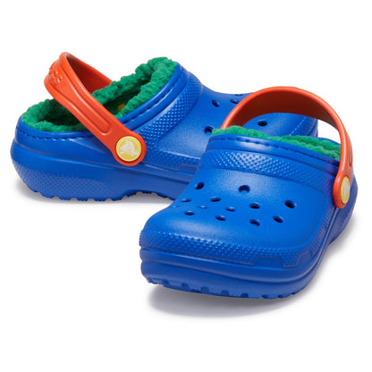 Crocs Classic Lined Clog Kids’ Clogs, Blue Bolt/Multi, US Size 5 Medium