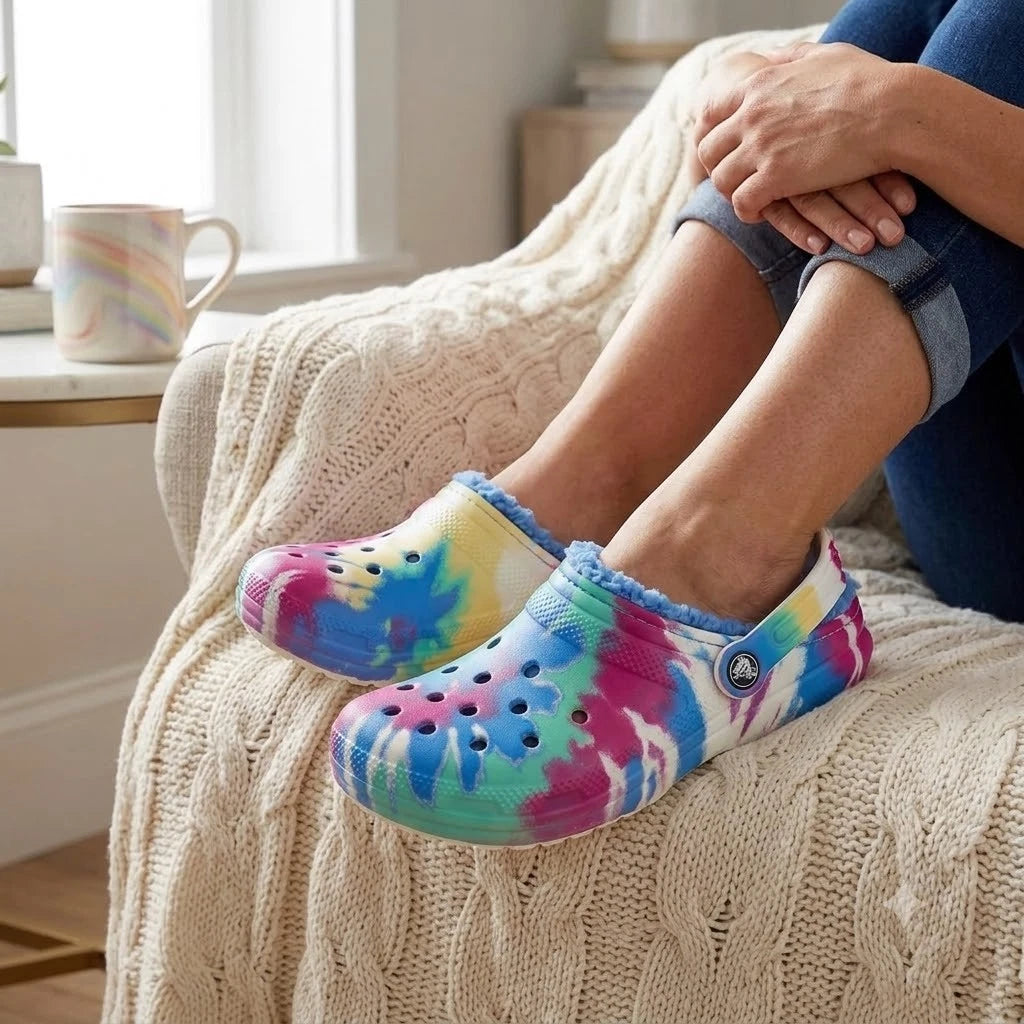 Crocs Classic Tie Dye Lined Clogs – Powder Blue/Multi, W6/M4